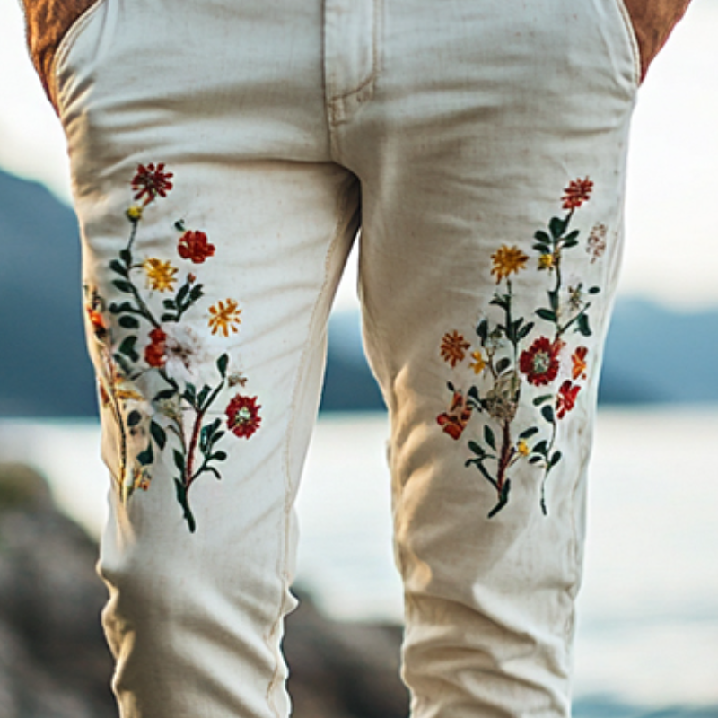 Bloemen geborduurde vintage broek 3F8K2J1D4